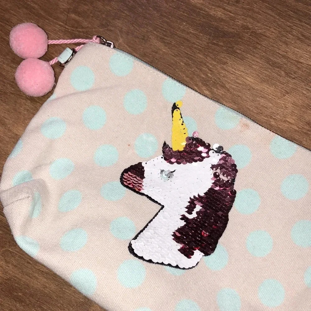 Sequin Unicorn polka dot cosmetic bag